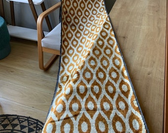 Golden Velvet Ikat Fabric: Uzbek Handmade Silk Tie-dyed Natural Fabric