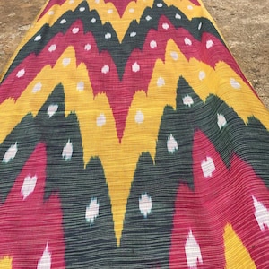 Rainbow Cotton Ikat Fabric  – Wide wavy chevron Uzbek handcrafted handwoven ikat fabric - 22&#39;&#39; inches width - SKU 22C008