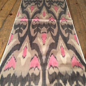 Watered effect uzbek ikat fabric for Shamanic dress - Handwoven boho silk fabric made by typical uzbek village motif - SKU 16S182