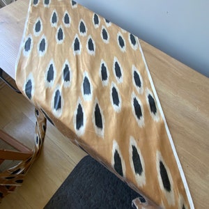 Black Dots Light Brown Silk Ikat Fabric -  Uzbek Handcrafted Copper Black Fabric  | Natural True Silk Ikat Traditional Fabric - SKU 16S269