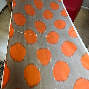 Orange Dots Silver Uzbek Ikat Fabric -  handwoven silk fabric - SKU 16S278