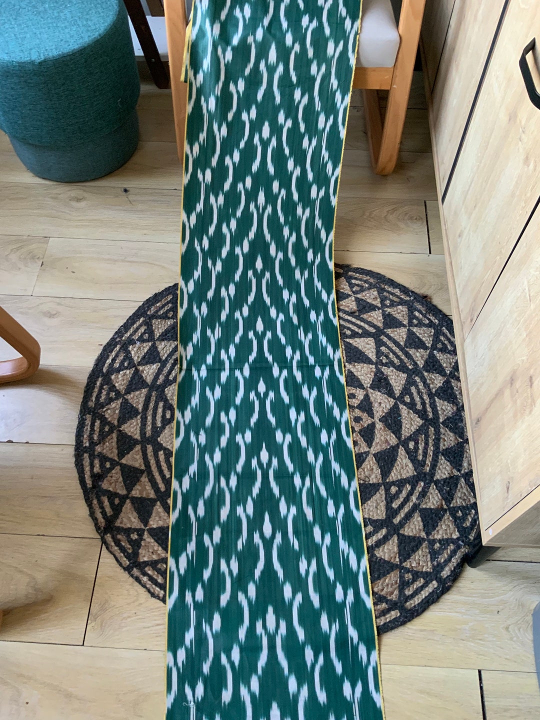 Bottle Green Cotton Silk Ikat Fabric