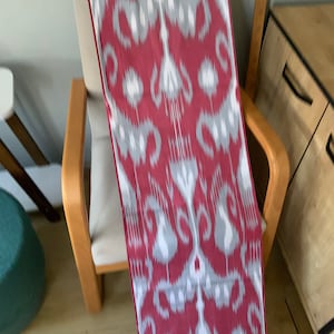 Tribal Red Tonal Uzbek Cotton Fabric | Burgundy Silver Ikat Fabric – Hand-crafted Cotton Abstract Motif For Boho Chic Lifestyle - SKU 16C087