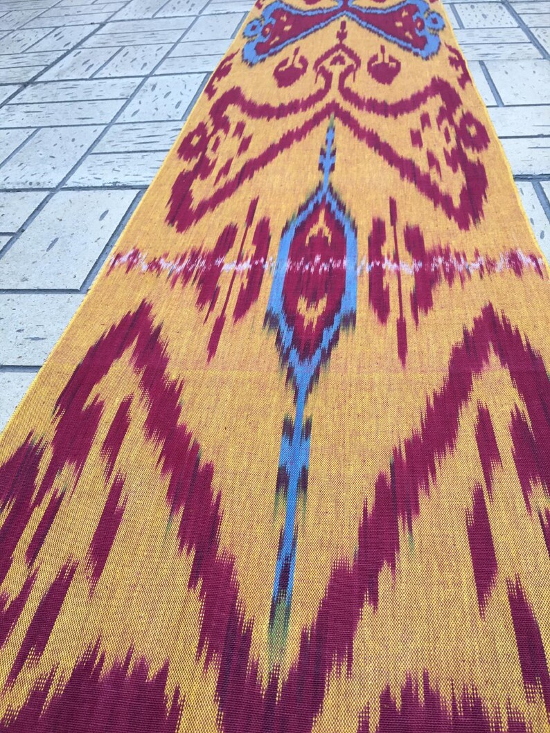 Straw Color Cotton Ikat Fabric Rust Color Uzbek Handwoven Etsy