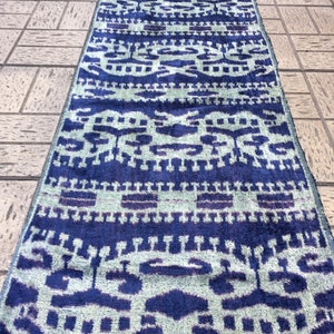 Indigo Velvet Fabric - Handwoven Silk Velvet Ikat Fabric - Silk Uzbek Wide Fabric -  Purple White Wide Ikat Fabric By The Yard- SKU 22V028