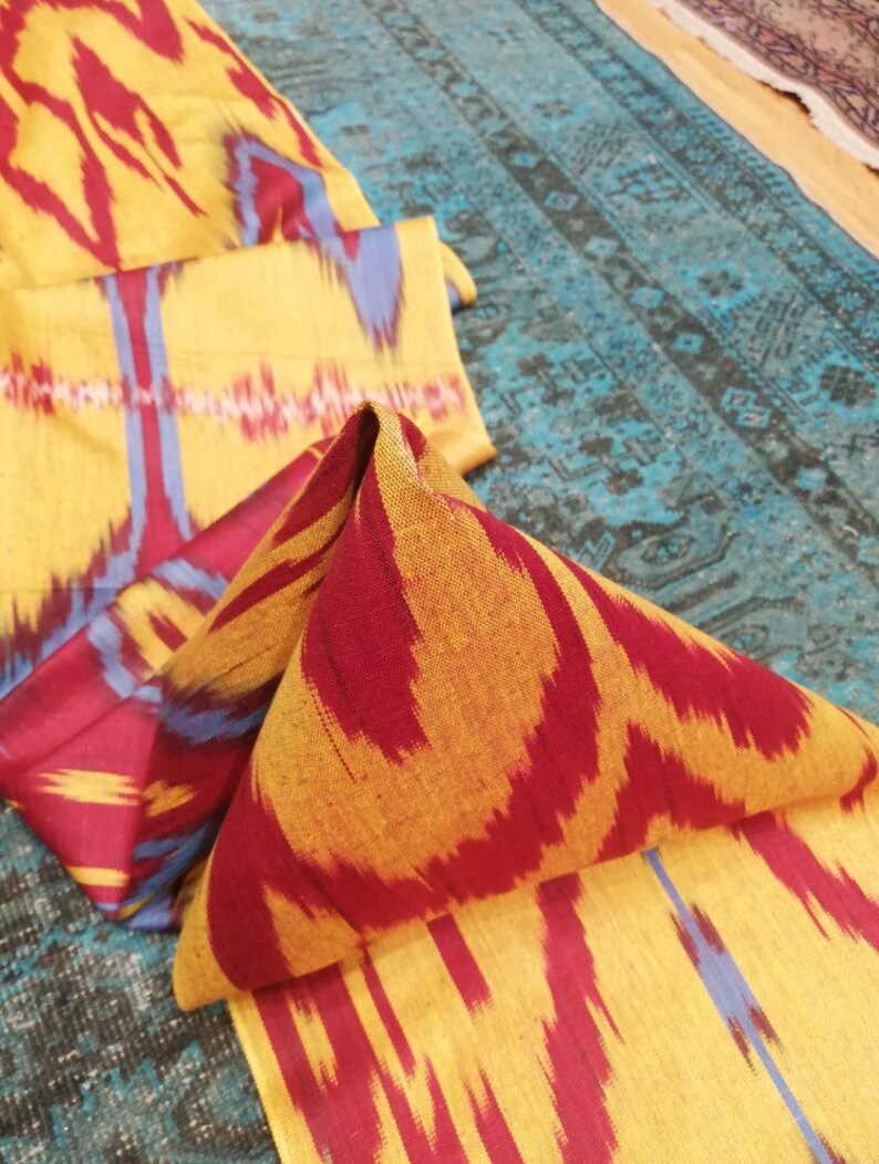 Straw Color Cotton Ikat Fabric Rust Color Uzbek Handwoven Etsy