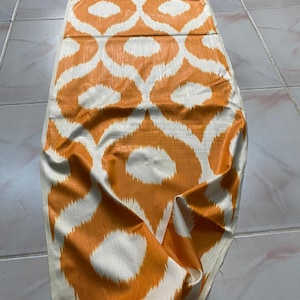 Orange Ogee Silk Ikat Fabric - Handmade Merigold Color Silk Uzbek Ikat Fabric - SKU 16S157