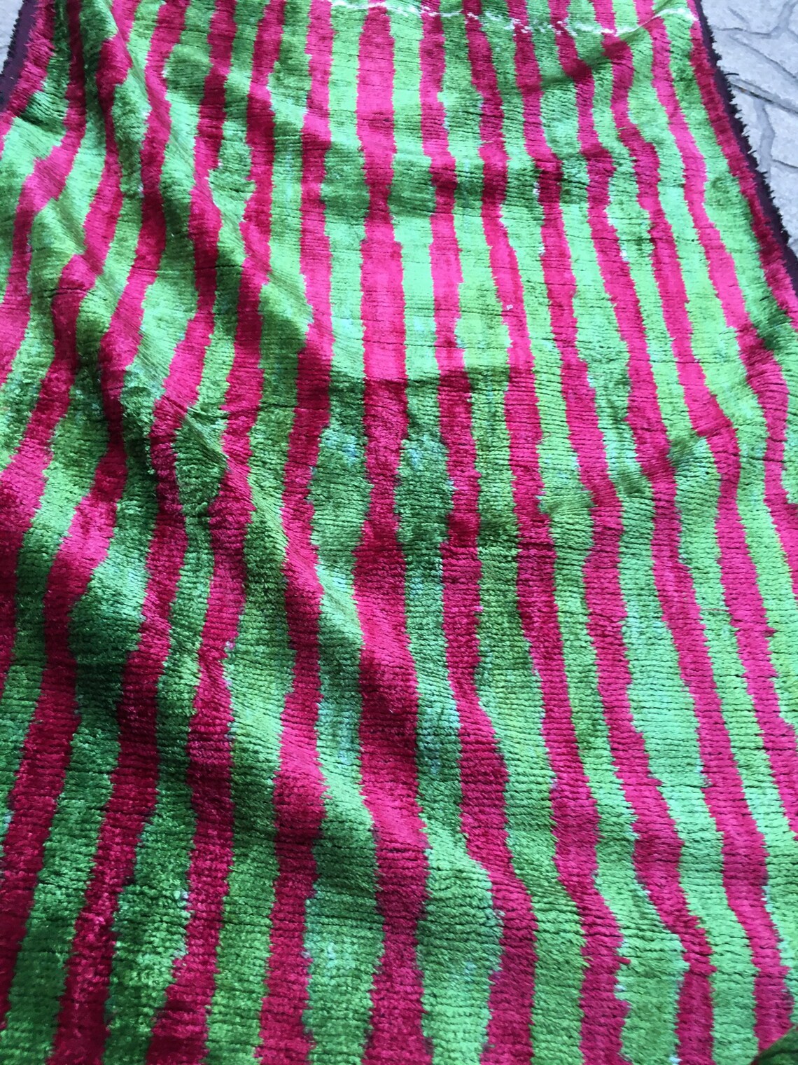 Silk Velvet Ikat Fabric Green and Pink main image 1