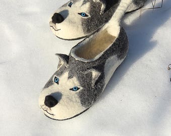 Dogs Husky Slippers Handmade Eco Wool - Etsy