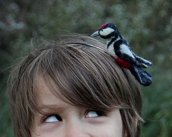 Woodpecker bird hair head wool felt hoop