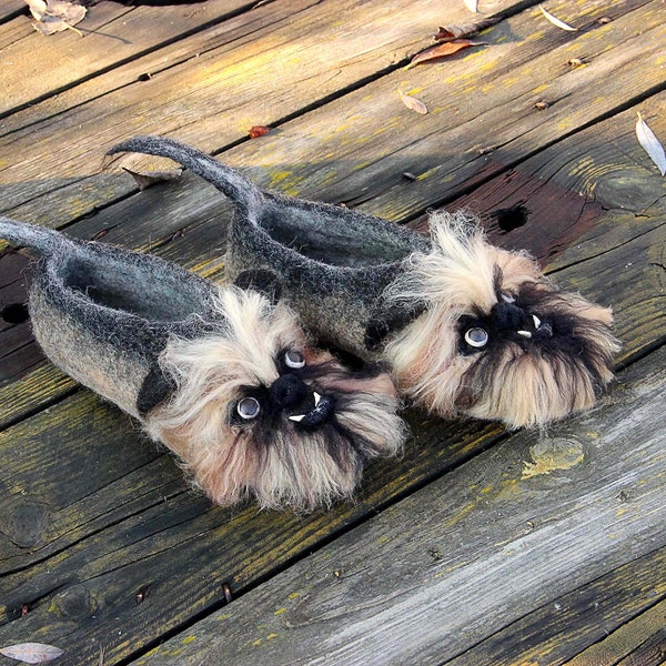 Brussels griffon felt slippers – handmade small dog gift, wool pet design