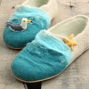 Seagull & sea wool handmade slippers
