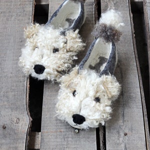 Custom Wire Fox Terrier felted dog slippers, personalized, wool, Wirehaired, flat slippers, felting, wire hair fox terrier lovers gift