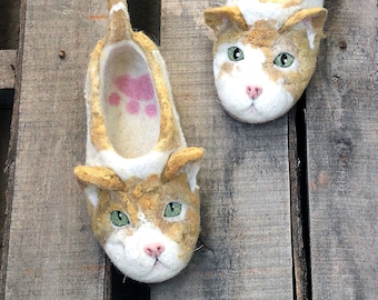Devon Rex cat handmade felted slippers
