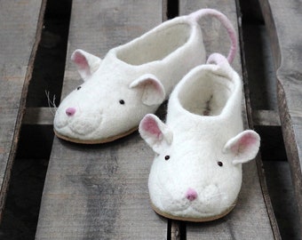 Rat wool felted slippers, mice, custom mouse, warm clogs, natural wool, comfortable shoes, christmas gift, Chinese lunar New Year