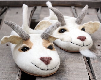 Goat handmade wool felted slippers