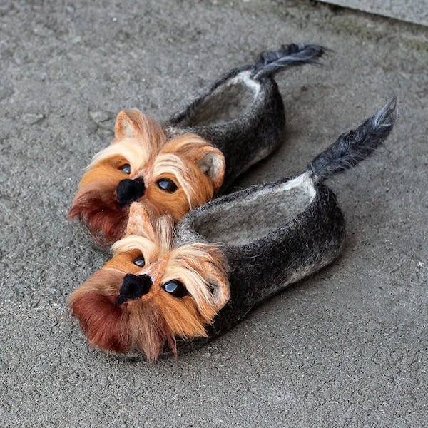 York Terrier premium custom dog slippers, felted Yorkshire, personalized, wool, mini dog toy shoes, felt, flat slippers, home, felting
