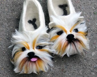 York terrier dog wool felted slippers