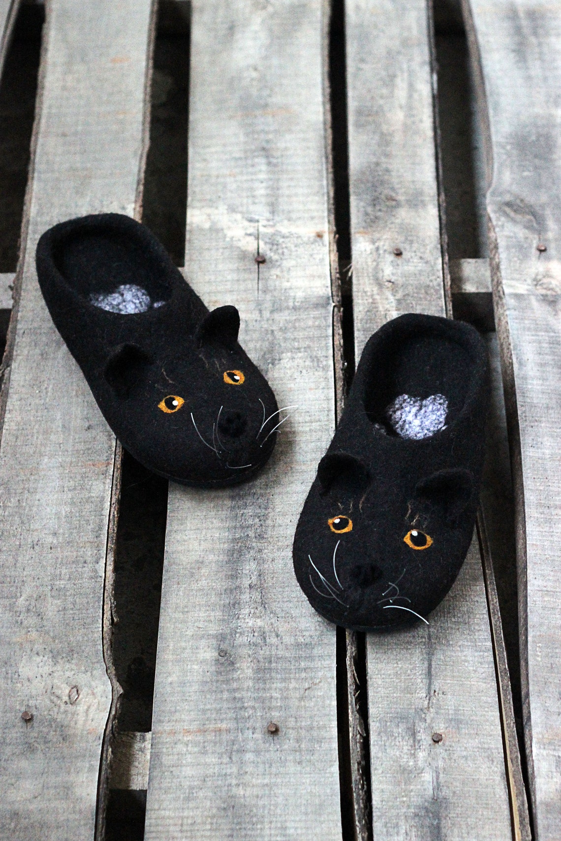 Black Cat slippers for men cats wool shoes felted animals Etsy