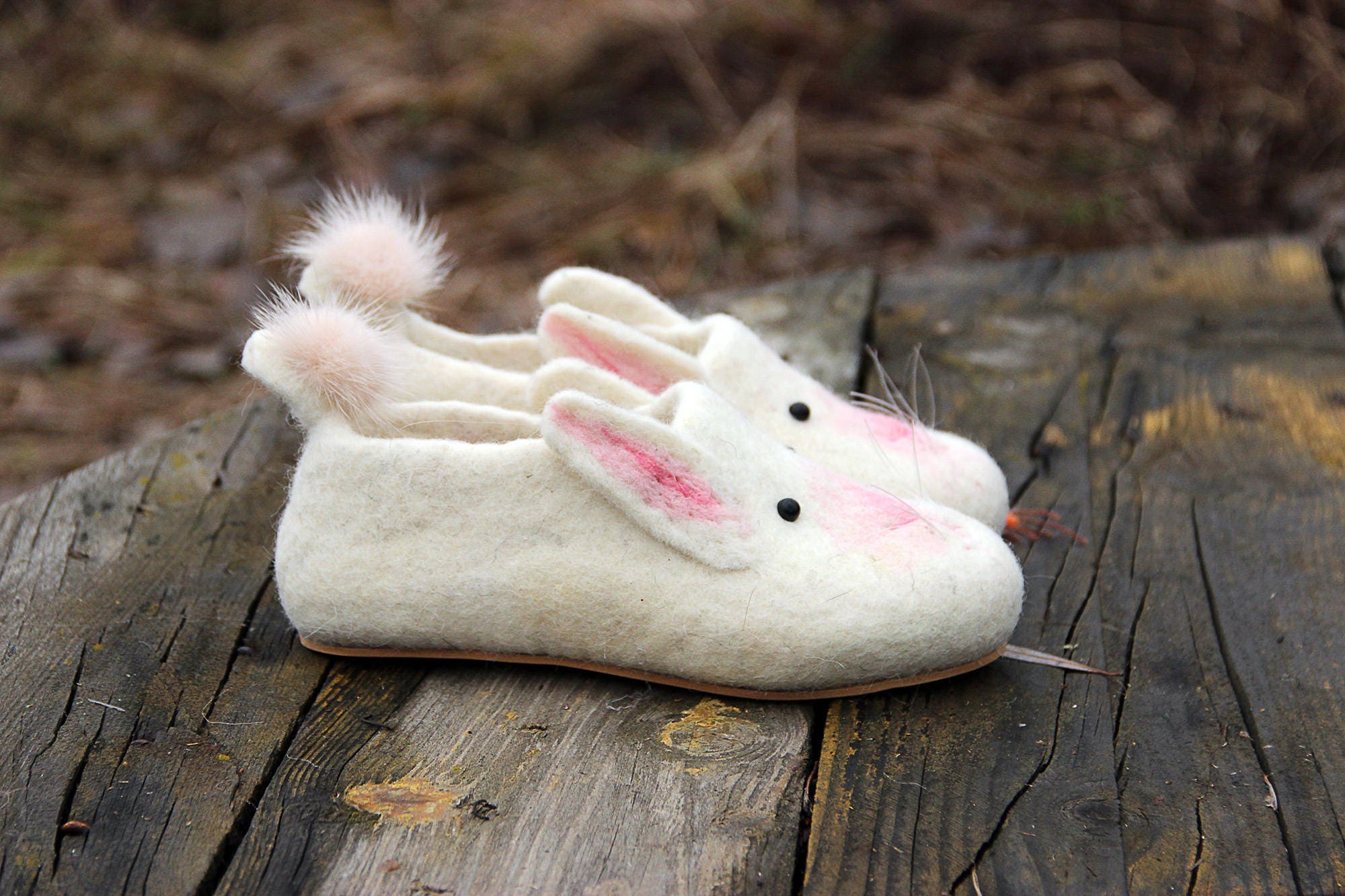 Rabbits slippers bunny hares handmade eco wool flat Etsy