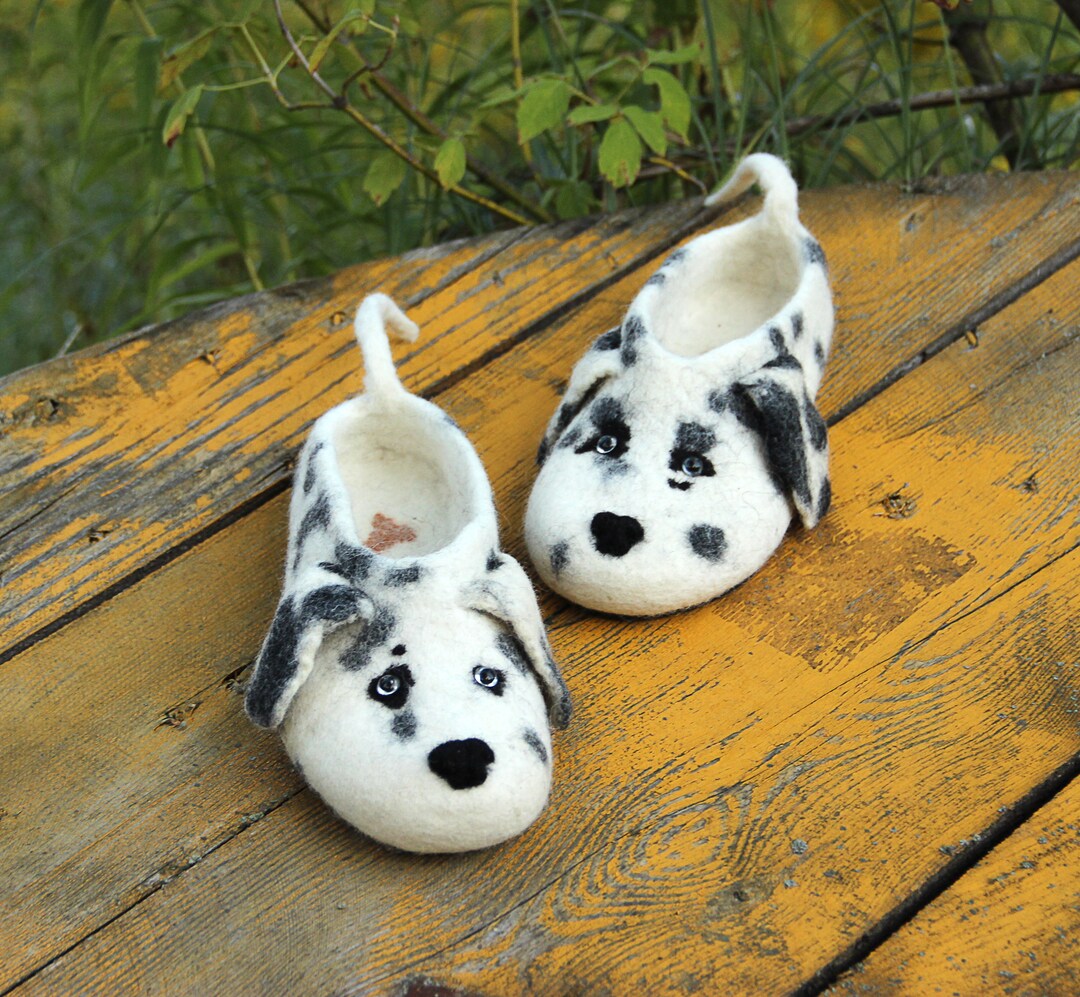 Dalmatian Dogs Slippers Wool Felted Flat Shoes toy Puppy Natural Felting Animals Gift for Woman Girl Kids Boy Felt Dog Slippers warm Etsy