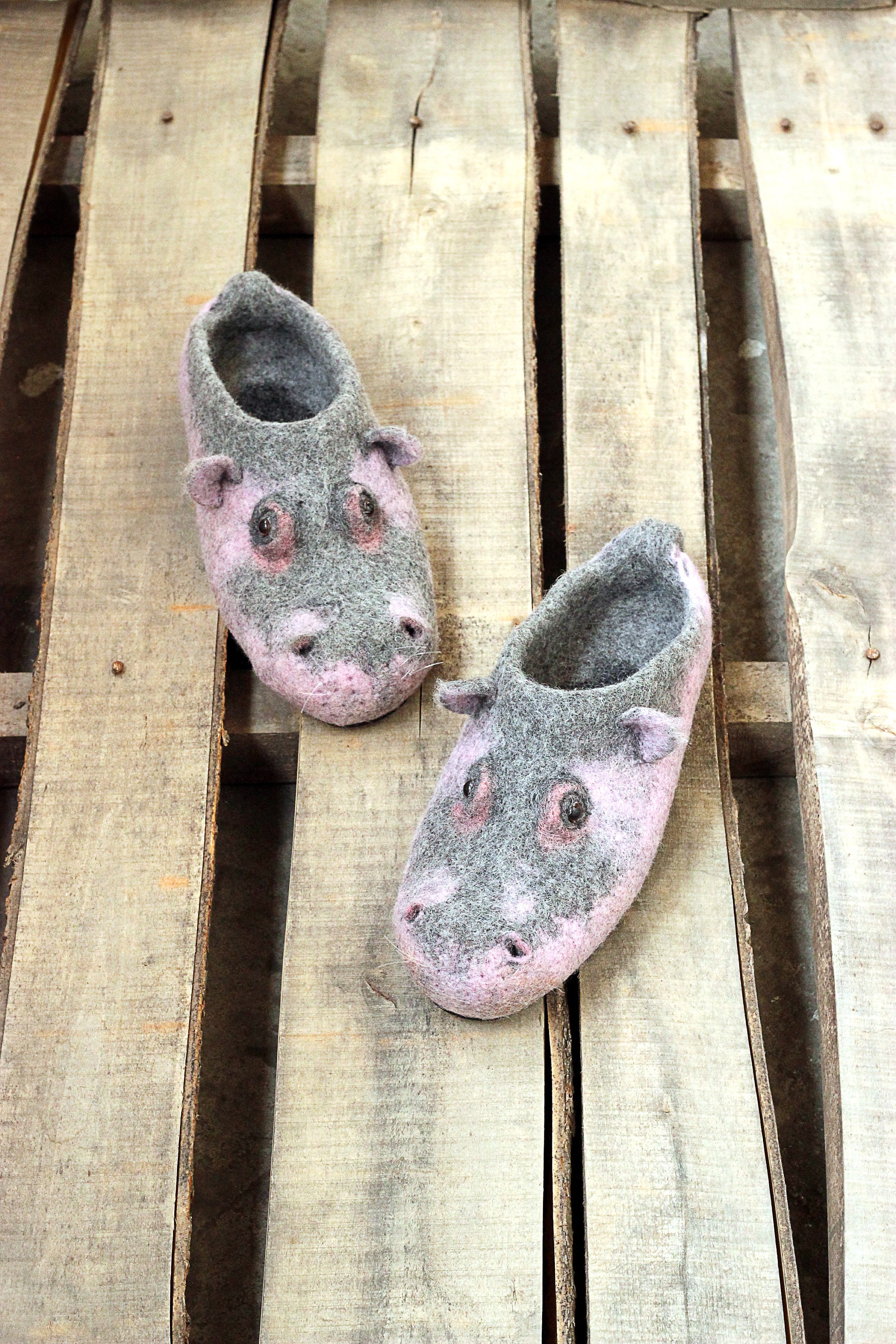 Hippopotamus Exclusive Felted Slippers, Hippo Eco Shoes, Custom 