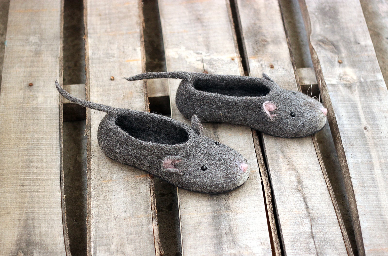 Mouse Woman Slippers Custom Gray Mice Rat Felted - Etsy UK