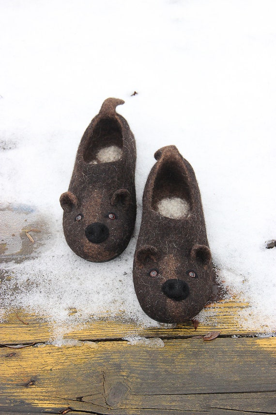 Grizzly Bear Slippers Woman Unisex Wool - Etsy