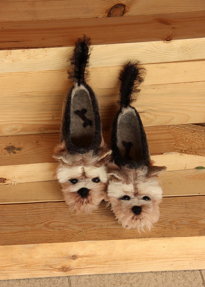 Yorkshire Terrier custom felted dog slippers, personalized, wool, mini dog toy shoes, felt, flat slippers, home, felting, dog lovers gift image 2