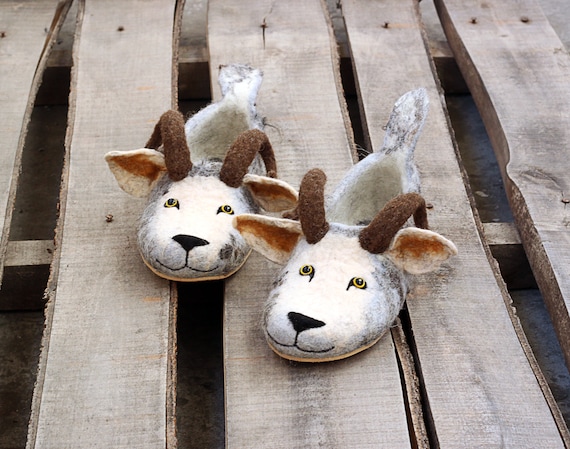 Ram Premium Slippers Muffon Farm Animals Custom Handmade Felt Wool Flat Shoes Natural Home Felting Felted Gift Sheep Etsy Canada