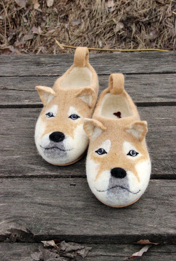 Dogs Shiba Inu Slippers Handmade Eco Wool Flat Shoestoy Natural Felting Felted Animals All Seasons Gift For Woman Girl Kid Man