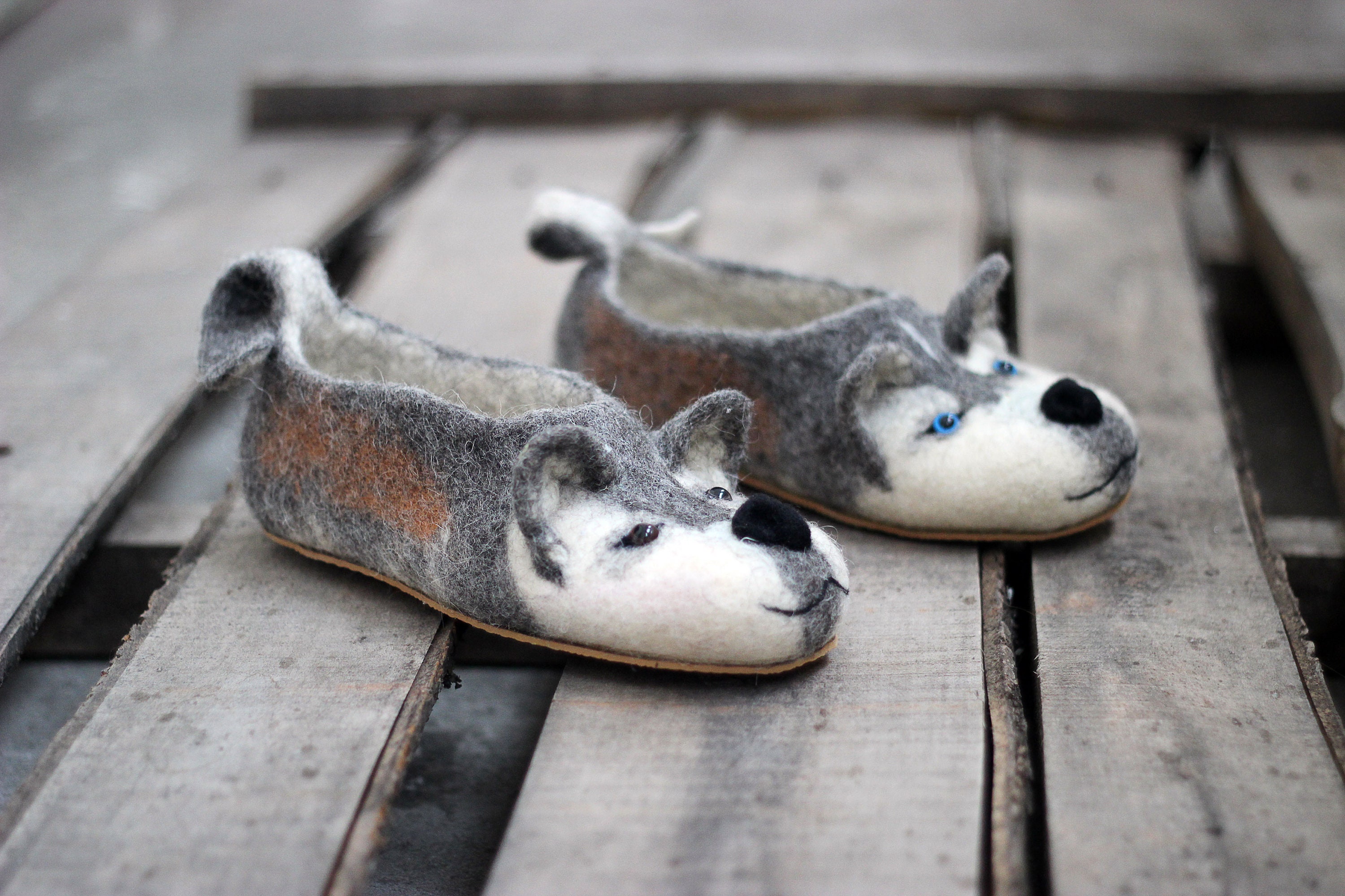 Husky dog slippers with different eyes by photo personalized | Etsy