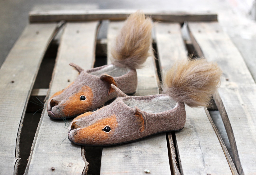 Squirrel Handmade Wool Felted Slippers UK