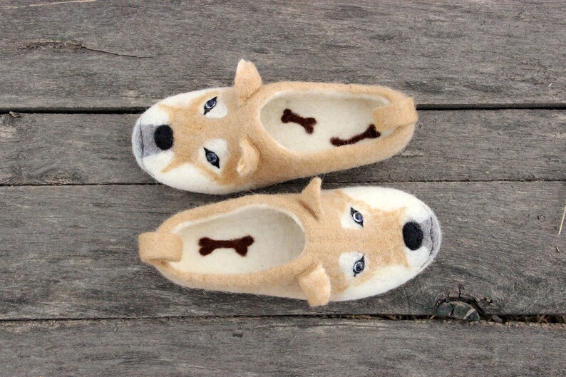 Dogs Shiba Inu slippers handmade eco wool flat shoes/toy Etsy