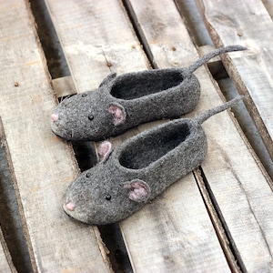 Mouse Woman Slippers, Custom Gray Mice, Rat, Felted, Personalized ...