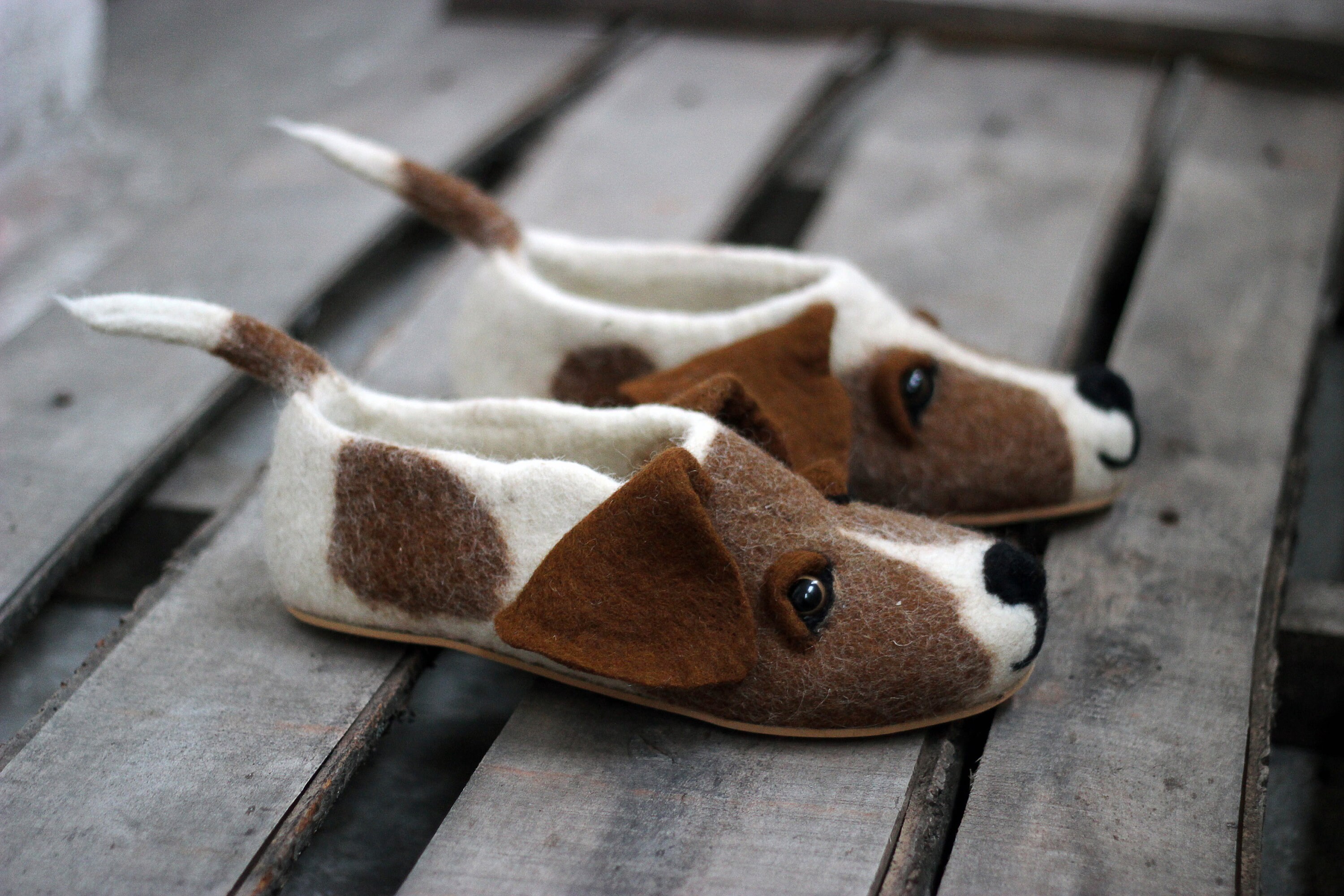 Jack Russel terrier premium custom dog slippers felted JRT Etsy España