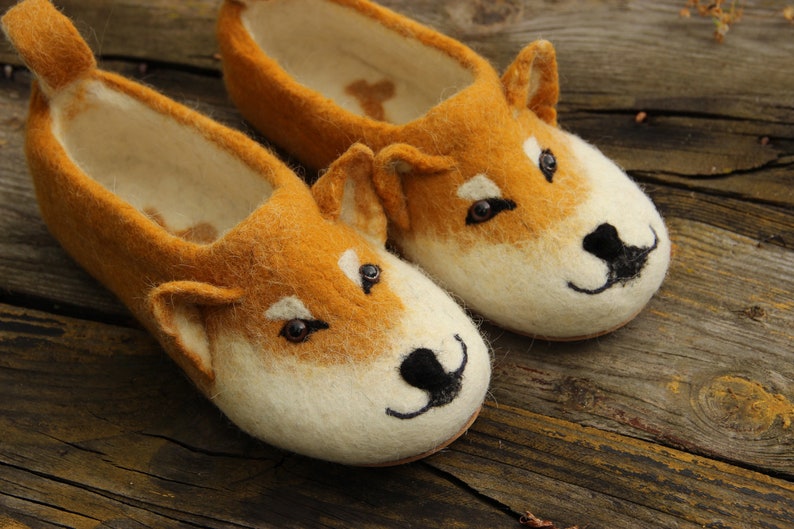 Dogs Shiba Inu red slippers handmade eco wool flat shoes/toy Etsy
