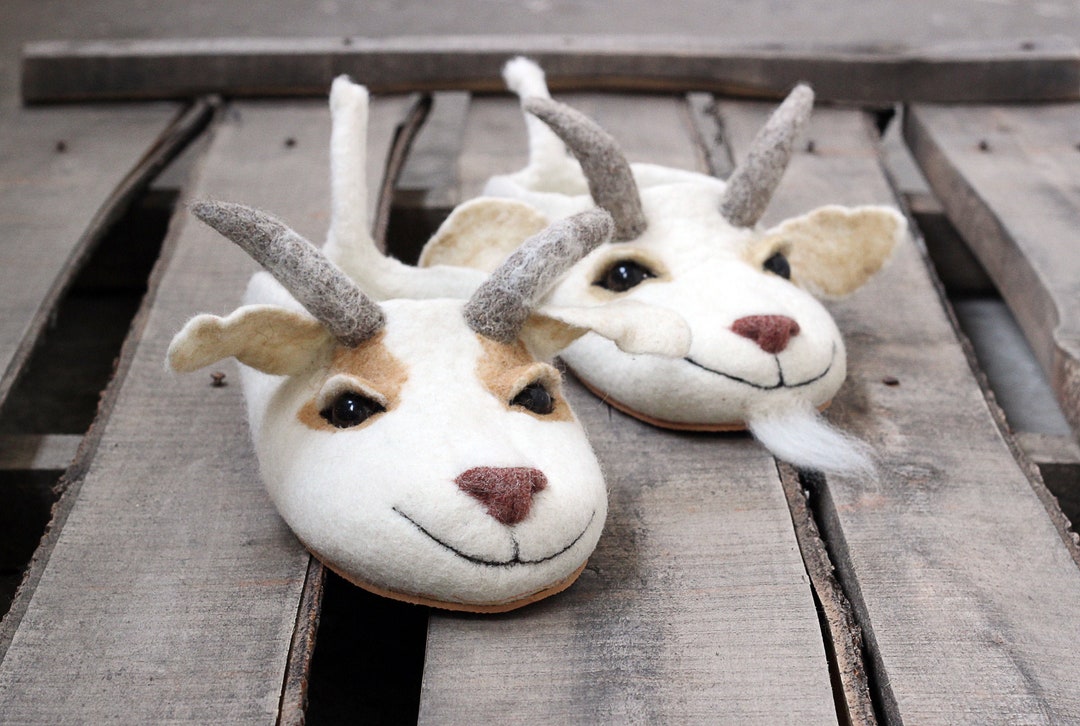 Goat Exclusive Slippers Farm Animals Custom Handmade Felt Wool