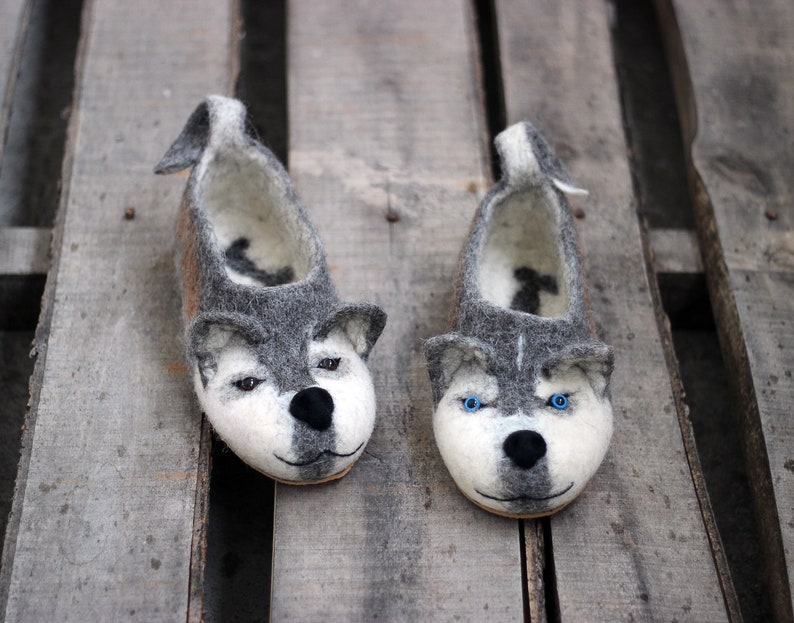 Husky Dog Slippers With Different Eyes by Photo Personalized - Etsy