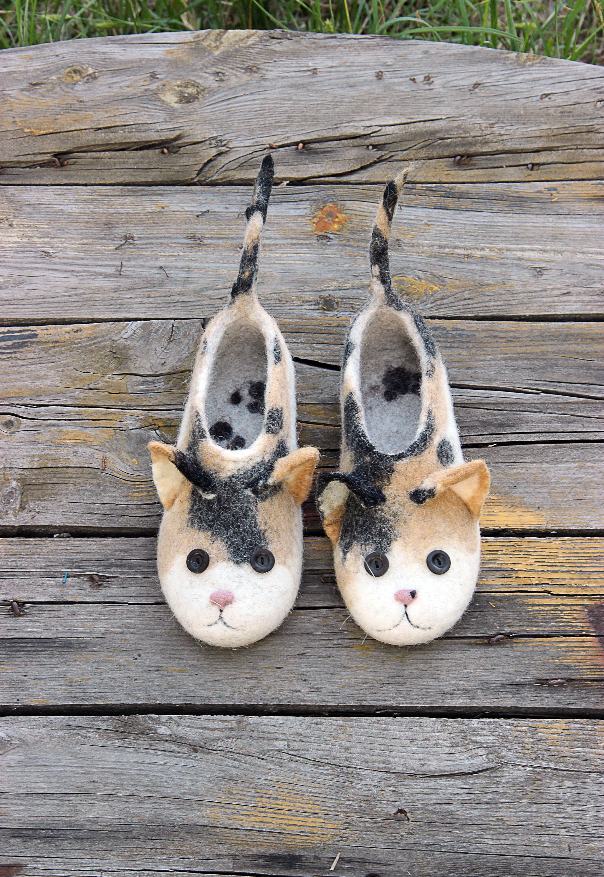 Calico Cats Slippers Tortoiseshell Tricolor Toys Animals Custom Size Natural Felted Wool Torties Cats Flat Slippers Gift for Kids Etsy