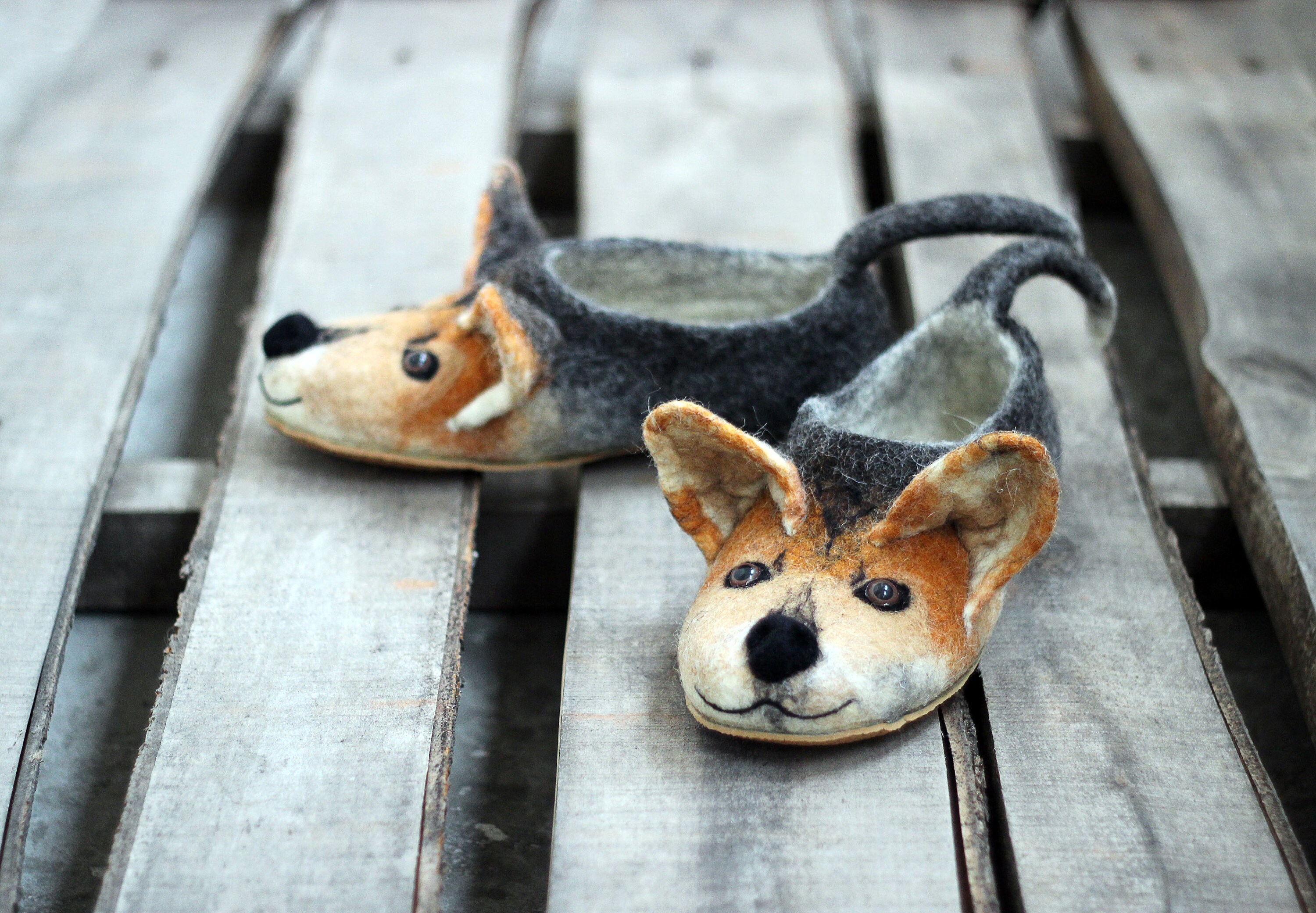 Welsh Corgi Dog Slippers Handmade Wool Shoes/toy Corgi Dogs | Etsy