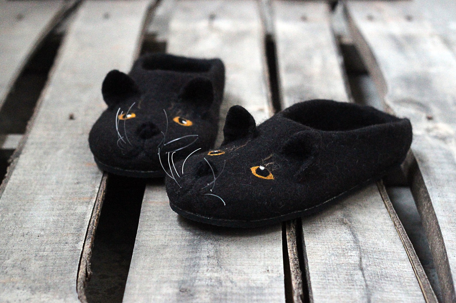 Black Cat Slippers for Men Cats Wool Shoes Felted Animals - Etsy