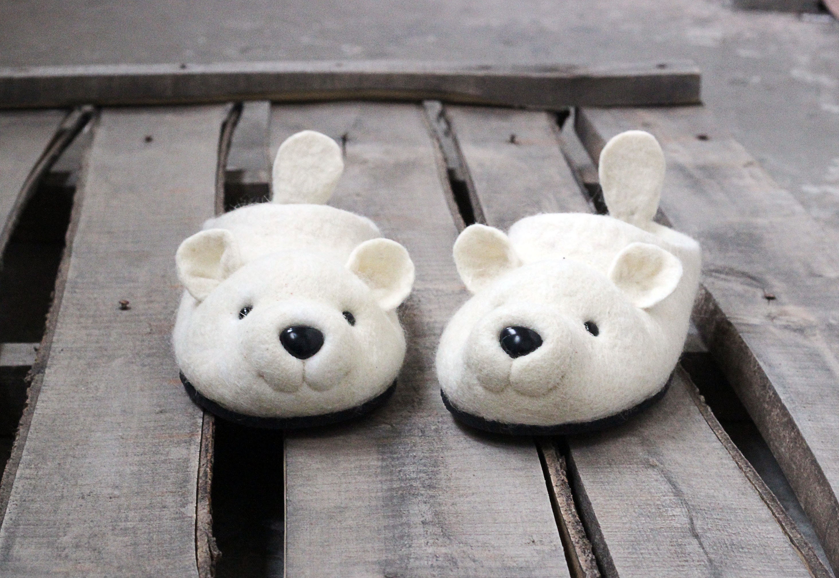Polar Bear Unisex Slippers White Arctic Bear Snow Handmade Eco