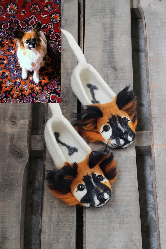 Papillon Slippers Felted Dog Clogs Personalized Shoes - Etsy