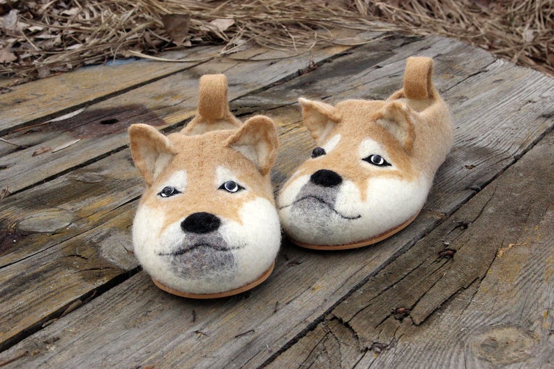 Dogs Shiba Inu slippers handmade eco wool flat shoes/toy Etsy