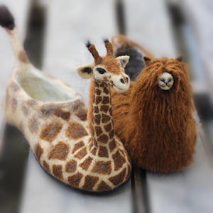 Giraffe and Llama custom wool slippers