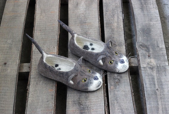 Grey hotsell cat slippers