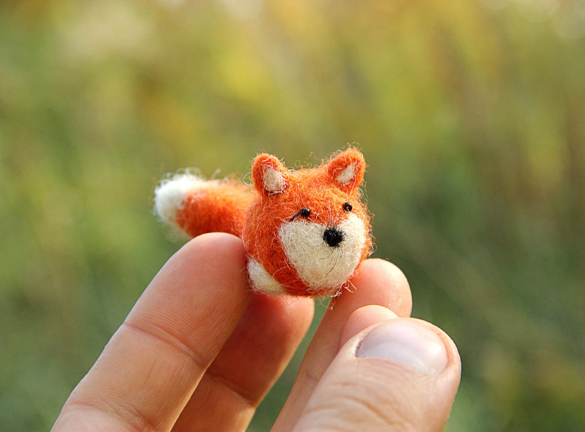 Miniature fox wool felted dollhouse animal mini toy. Etsy