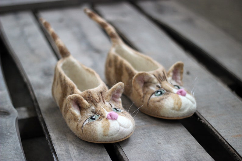 Premium Swirled Red Cats Slippers Tabby / Striped Cat Etsy