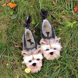 Yorkshire Terrier custom felted dog slippers, personalized, wool, mini dog toy shoes, felt, flat slippers, home, felting, dog lovers gift image 9